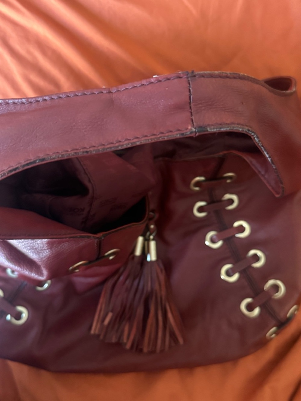 Michael Kors Red Leather Tassel Hobo Bag - Picture 8 of 12